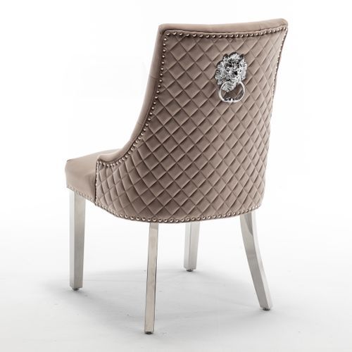 Chaise capitonnée velours moka clouté et pieds métal chromé Elena - Lot de 2 - Photo n°2; ?>