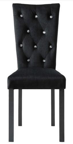 Chaise capitonnée velours noir et pieds bois noir Karmen - lot de 2 - Photo n°3; ?>