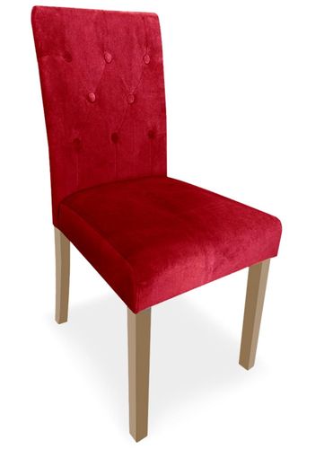 Chaise capitonnée velours rouge pieds bois massif clair Cécilia - Lot de 2 - Photo n°2; ?>