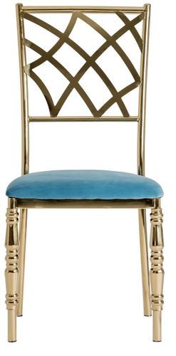 Chaise classique acier doré et assise tissu bleu Vaiana - Lot de 2 - Photo n°2; ?>