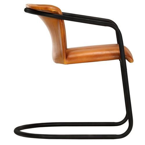 Chaise cuir marron camel et pieds métal noir Joyn - Lot de 2 - Photo n°3; ?>