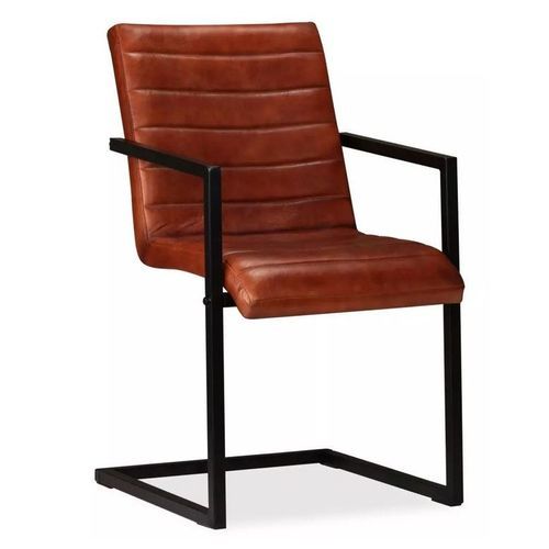 Chaise cuir marron et pieds métal noir Kandyas - Lot de 4 - Photo n°2; ?>