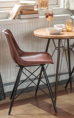 Chaise cuir marron et pieds métal noir Veeda L 46 cm - Photo n°3; ?>