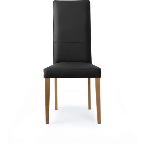 Chaise cuir noir et pieds en bois clair Aziro - Lot de 2 - Photo n°2; ?>