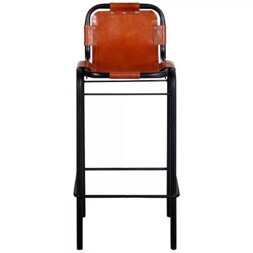 Chaise de bar cuir véritable marron et métal noir Sopra - Lot de 2 - Photo n°3; ?>