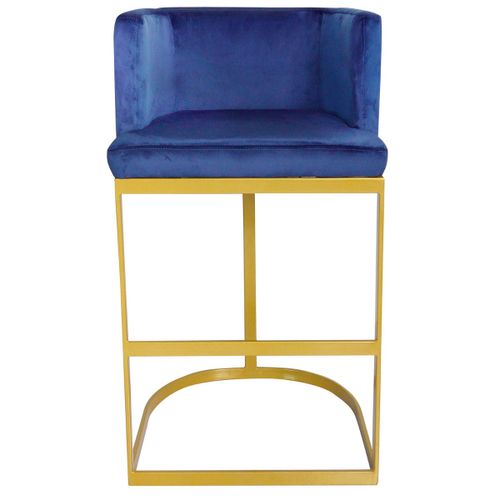 Chaise de bar velours bleu et pieds métal doré Nolan - Photo n°2; ?>