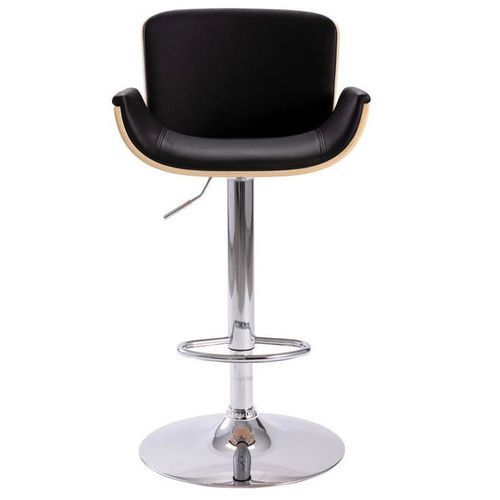 Chaise de bar simili cuir noir et bois clair Bilen - Photo n°2; ?>