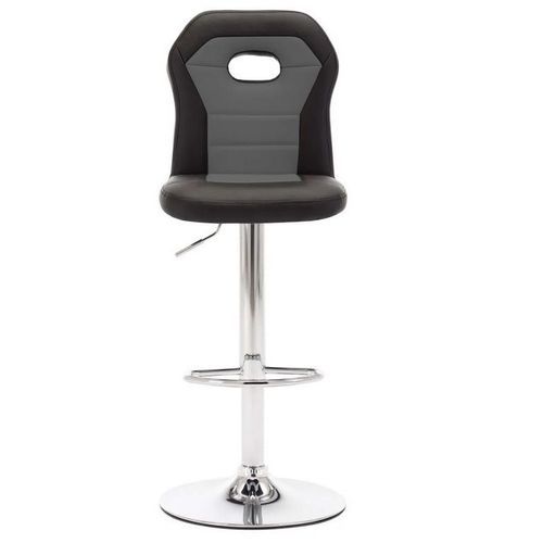 Chaise de bar simili cuir noir et gris pied métal chromé Kix - Photo n°2; ?>