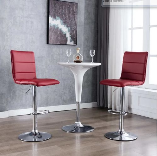 Chaise de bar simili cuir rouge bordeaux et métal chromé Rand - Lot de 2 - Photo n°3; ?>
