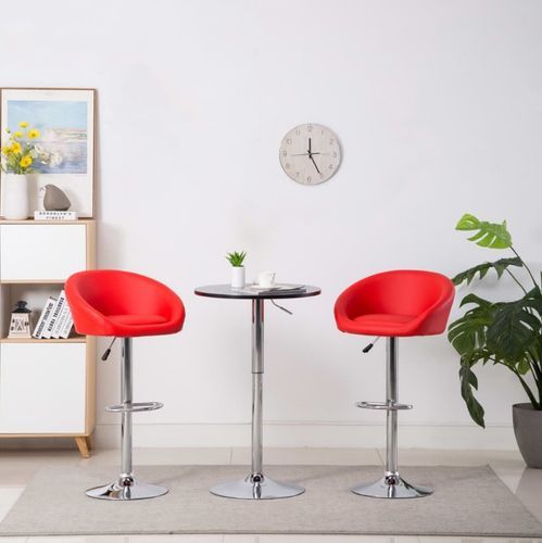 Chaise de bar simili cuir rouge et pieds métal chromé Fee - Lot de 2 - Photo n°3; ?>