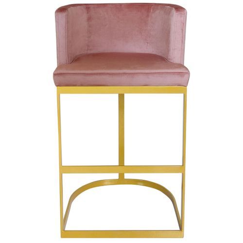 Chaise de bar velours rose et pieds métal doré Nolan - Photo n°2; ?>