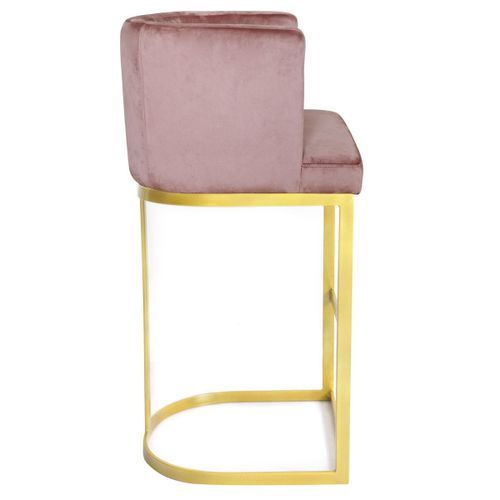 Chaise de bar velours rose et pieds métal doré Nolan - Photo n°3; ?>