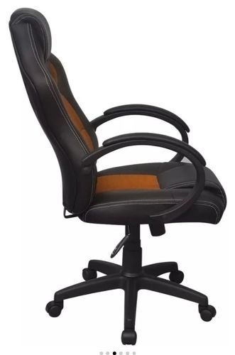 Chaise de bureau avec accoudoirs similicuir orange et noir pieds métal noirs Fergia - Photo n°3; ?>