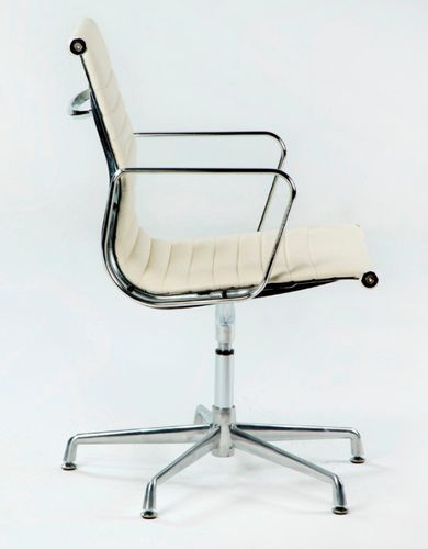 Chaise de bureau cuir blanc et pieds métal chromé Italo - Photo n°2; ?>