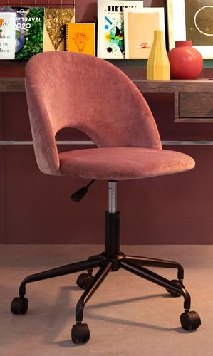 Chaise de bureau en acier et en velours rose Linzey - Lot de 2 - Photo n°2; ?>