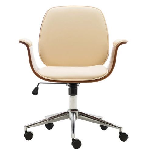 Chaise de bureau simili cuir beige et bois courbé foncé Cine - Photo n°2; ?>