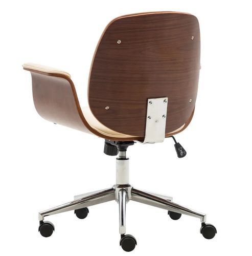 Chaise de bureau simili cuir beige et bois courbé foncé Cine - Photo n°3; ?>
