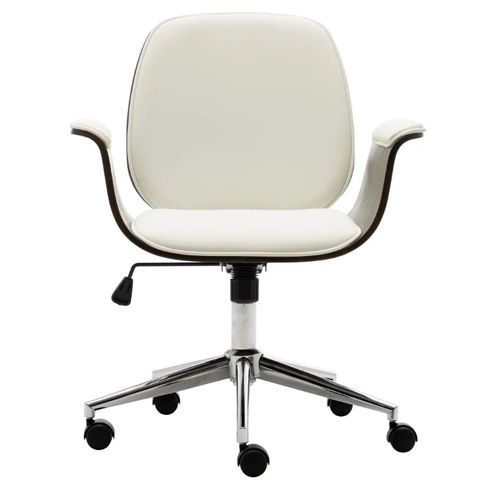 Chaise de bureau simili cuir blanc et bois courbé gris Cine - Photo n°2; ?>