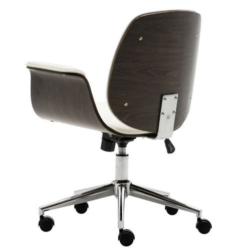 Chaise de bureau simili cuir blanc et bois courbé gris Cine - Photo n°3; ?>