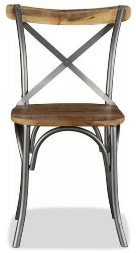 Chaise de cuisine bois vintage massif clair et métal gris Tiphen - Lot de 2 - Photo n°2; ?>