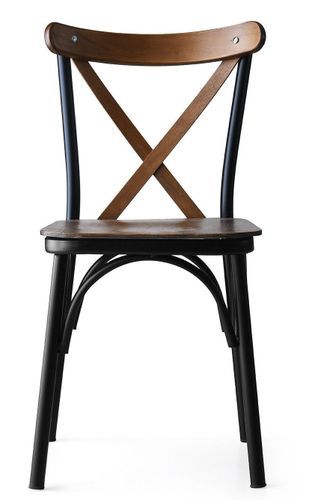 Chaise de cuisine en métal noir et bois massif foncé Loryne - Lot de 4 - Photo n°2; ?>