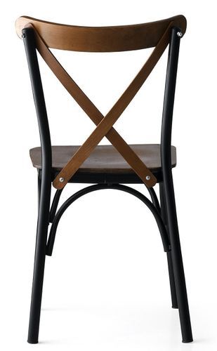 Chaise de cuisine en métal noir et bois massif foncé Loryne - Lot de 4 - Photo n°3; ?>