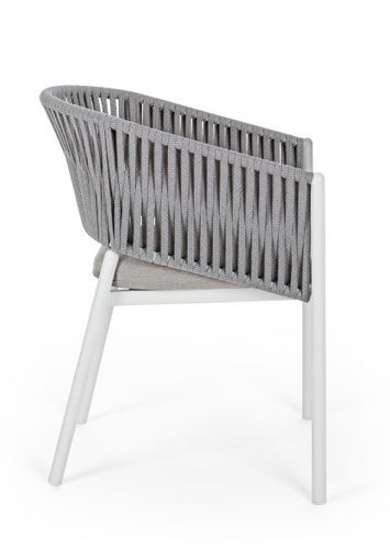 Chaise de jardin avec accoudoir aluminium blanc et tressage de cordes gris taupe Flora - Photo n°3; ?>