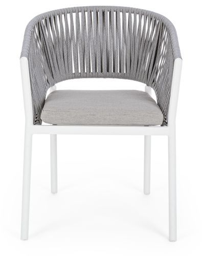 Chaise de jardin avec accoudoir aluminium blanc et tressage de cordes gris taupe Flora - Photo n°2; ?>