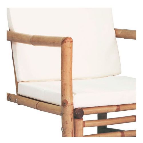 Chaise de jardin bambou et polyester blanc Maboun - Lot de 2 - Photo n°3; ?>