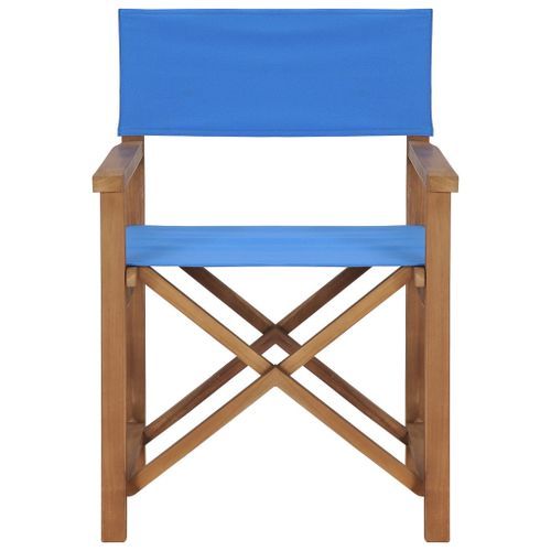 Chaise de metteur en scène Bois de teck solide Bleu - Photo n°2; ?>