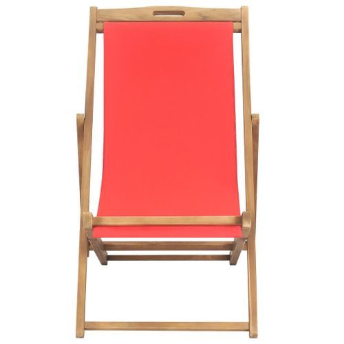 Chaise de plage pliable Bois de teck solide Rouge - Photo n°2; ?>