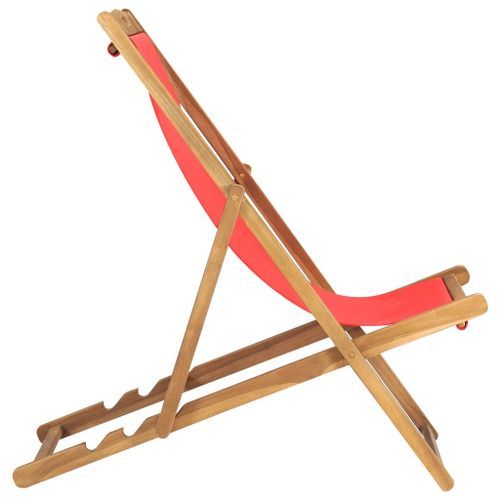 Chaise de plage pliable Bois de teck solide Rouge - Photo n°3; ?>