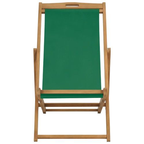 Chaise de plage pliable Bois de teck solide Vert 2 - Photo n°2; ?>