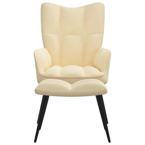 Chaise de relaxation avec repose-pied Blanc crème Velours 9 - Photo n°3; ?>