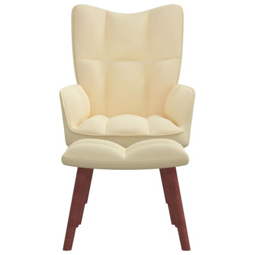 Chaise de relaxation avec repose-pied Blanc crème Velours 8 - Photo n°3; ?>