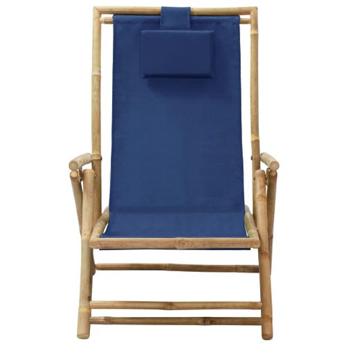 Chaise de relaxation inclinable Bleu marine Bambou et tissu - Photo n°2; ?>