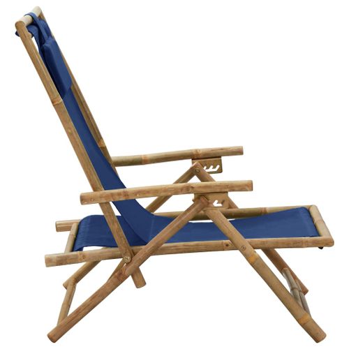 Chaise de relaxation inclinable Bleu marine Bambou et tissu - Photo n°3; ?>