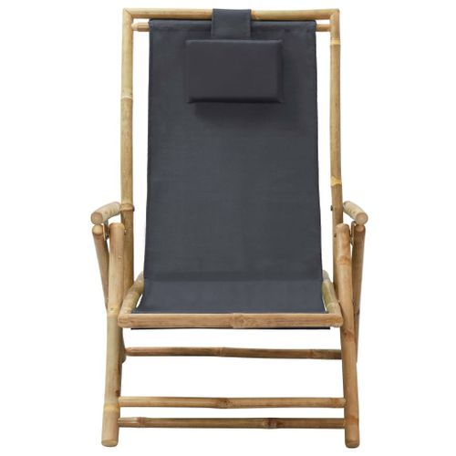 Chaise de relaxation inclinable Gris foncé Bambou et tissu - Photo n°2; ?>