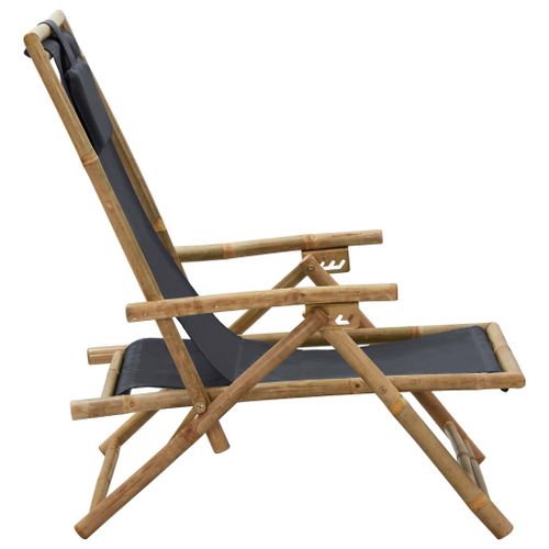 Chaise de relaxation inclinable Gris foncé Bambou et tissu - Photo n°3; ?>