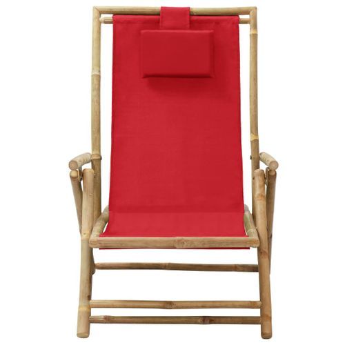 Chaise de relaxation inclinable Rouge Bambou et tissu - Photo n°2; ?>