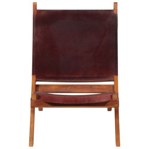 Chaise de relaxation pliable cuir véritable marron foncé - Photo n°2; ?>