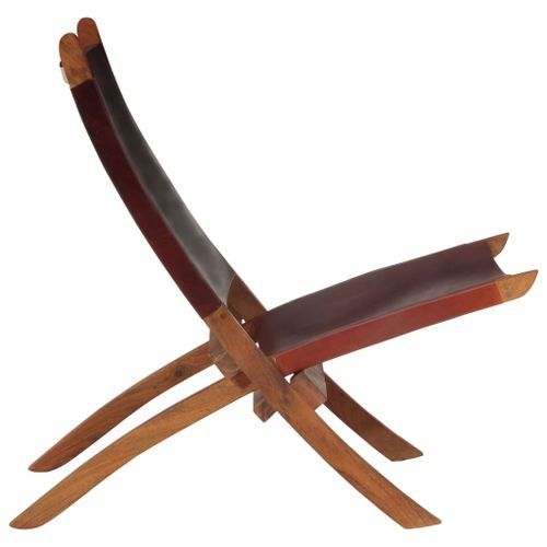 Chaise de relaxation pliable cuir véritable marron foncé - Photo n°3; ?>