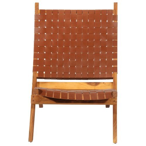 Chaise de relaxation pliable marron cuir véritable - Photo n°2; ?>