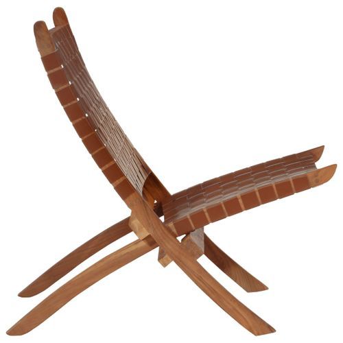 Chaise de relaxation pliable marron cuir véritable - Photo n°3; ?>