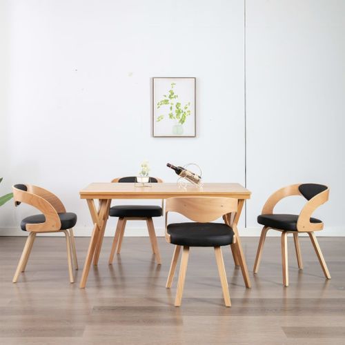 Chaise de salle à manger bois clair courbé et similicuir noir Kobaly- Lot de 4 - Photo n°2; ?>