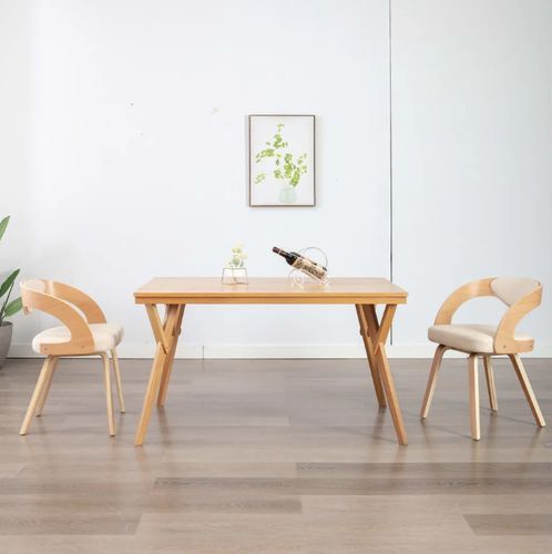 Chaise de salle à manger bois clair et simili cuir beige Canva - Lot de 2 - Photo n°3; ?>