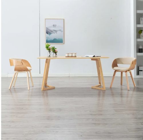 Chaise de salle à manger bois clair et simili cuir beige Onetop - Lot de 2 - Photo n°3; ?>