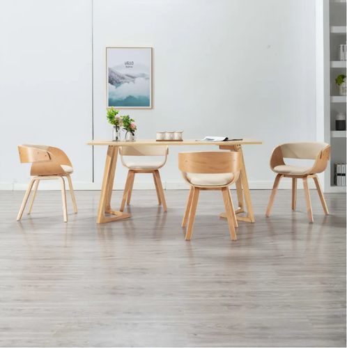 Chaise de salle à manger bois clair et simili cuir beige Onetop - Lot de 4 - Photo n°3; ?>