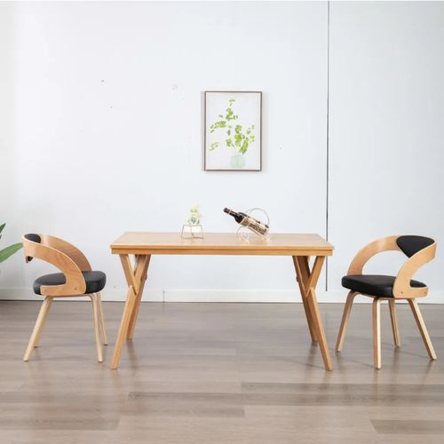 Chaise de salle à manger bois clair et simili cuir noir Canva - Lot de 2 - Photo n°3; ?>