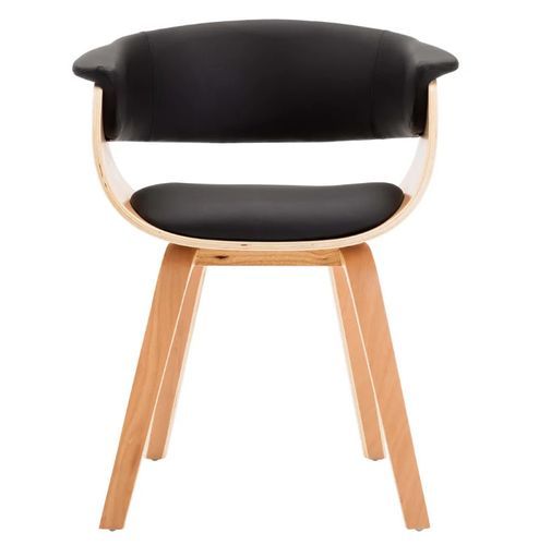 Chaise de salle à manger bois clair courbé et similicuir noir Kobaly - Photo n°2; ?>